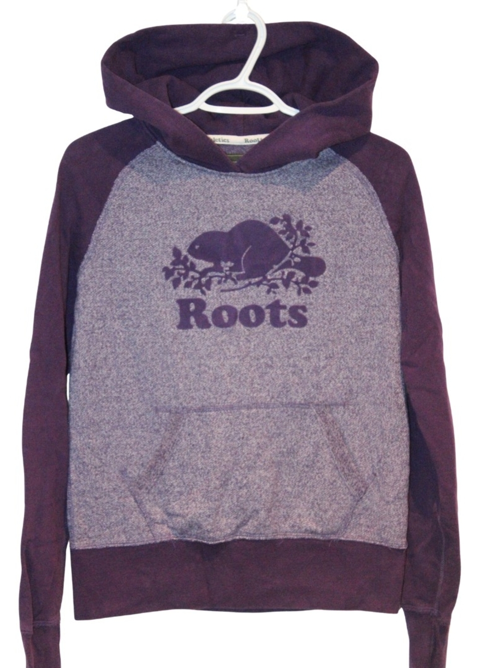 Roots Purple + Heathered Purple Logo Hoodie Size XS